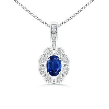 6x4mm AAA Oval Sapphire Flower Pendant with Diamond Halo in P950 Platinum