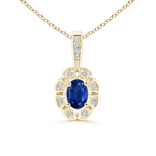 6x4mm AAA Oval Sapphire Flower Pendant with Diamond Halo in Yellow Gold