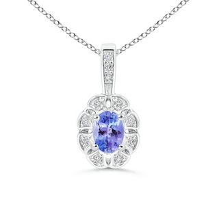 6x4mm AAA Oval Tanzanite Flower Pendant with Diamond Halo in White Gold