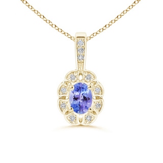 6x4mm AAA Oval Tanzanite Flower Pendant with Diamond Halo in Yellow Gold