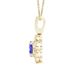6x4mm AAA Oval Tanzanite Flower Pendant with Diamond Halo in Yellow Gold Product Image