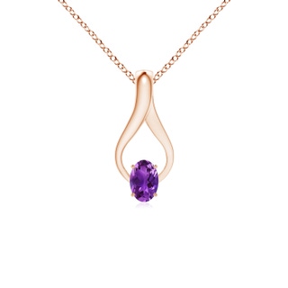 6x4mm AAAA Oval Amethyst Wishbone Pendant with Diamond Accents in Rose Gold