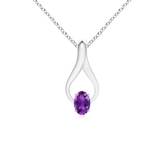 6x4mm AAAA Oval Amethyst Wishbone Pendant with Diamond Accents in White Gold