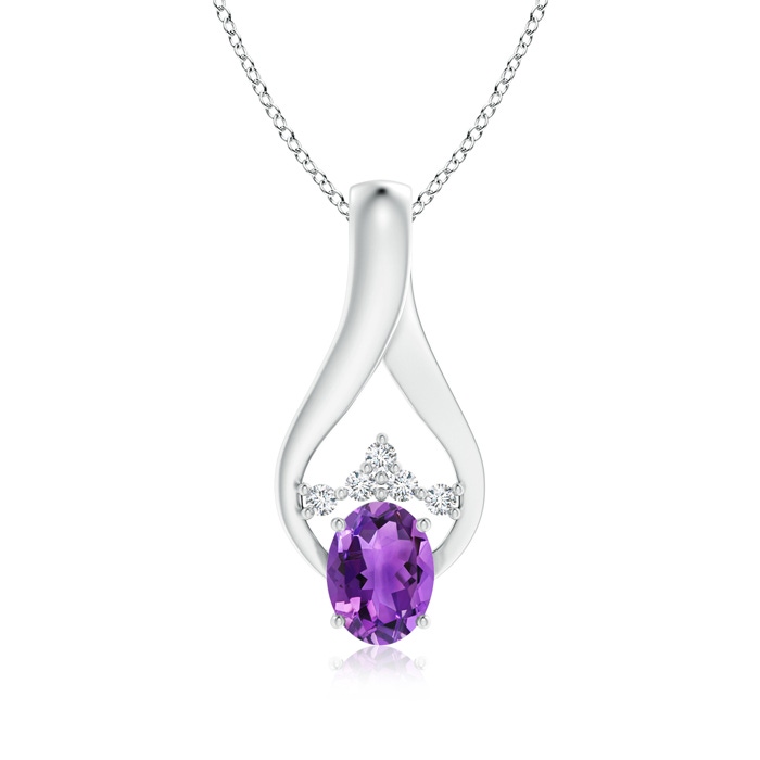 8x6mm AAA Oval Amethyst Wishbone Pendant with Diamond Accents in White Gold