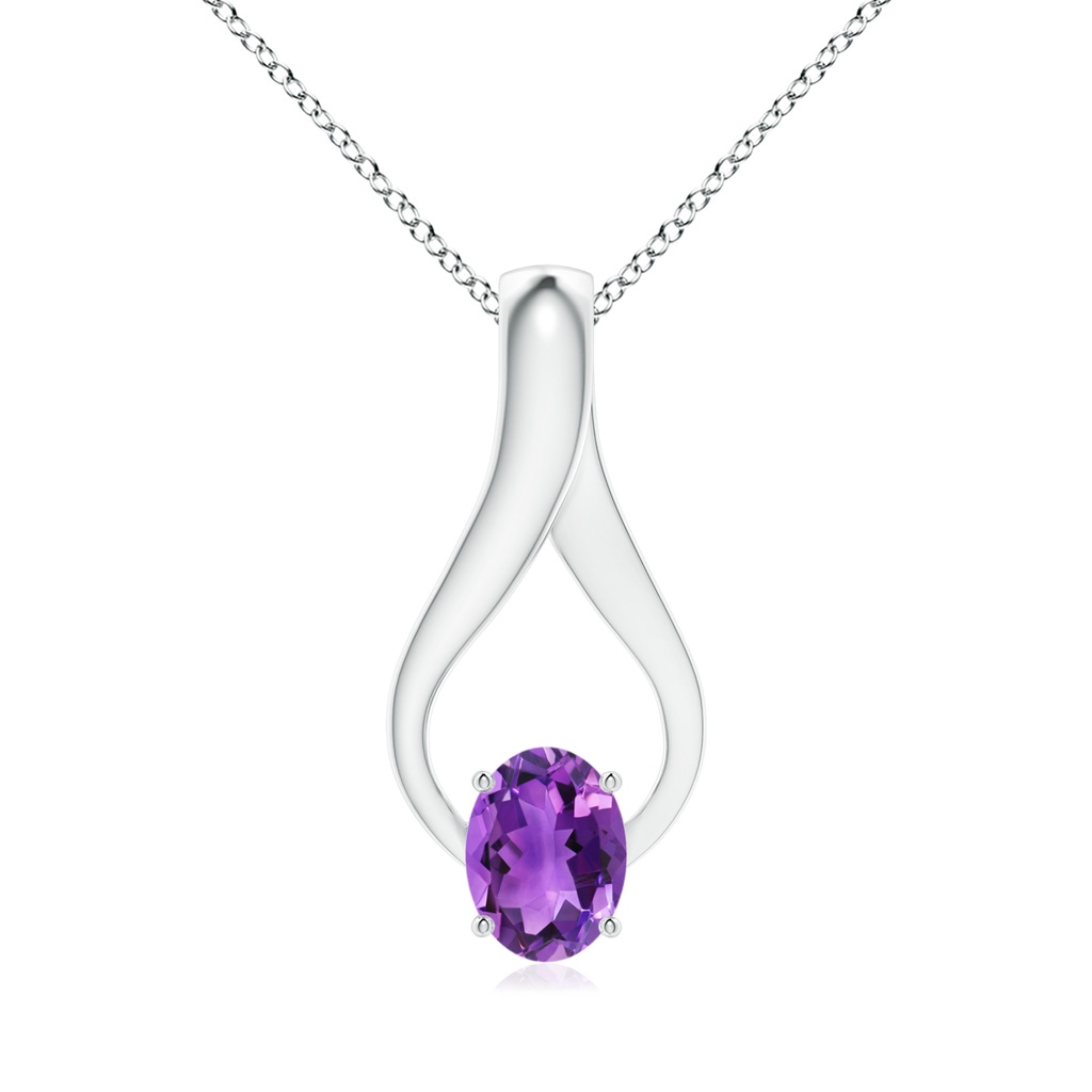 8x6mm AAA Oval Amethyst Wishbone Pendant with Diamond Accents in White Gold