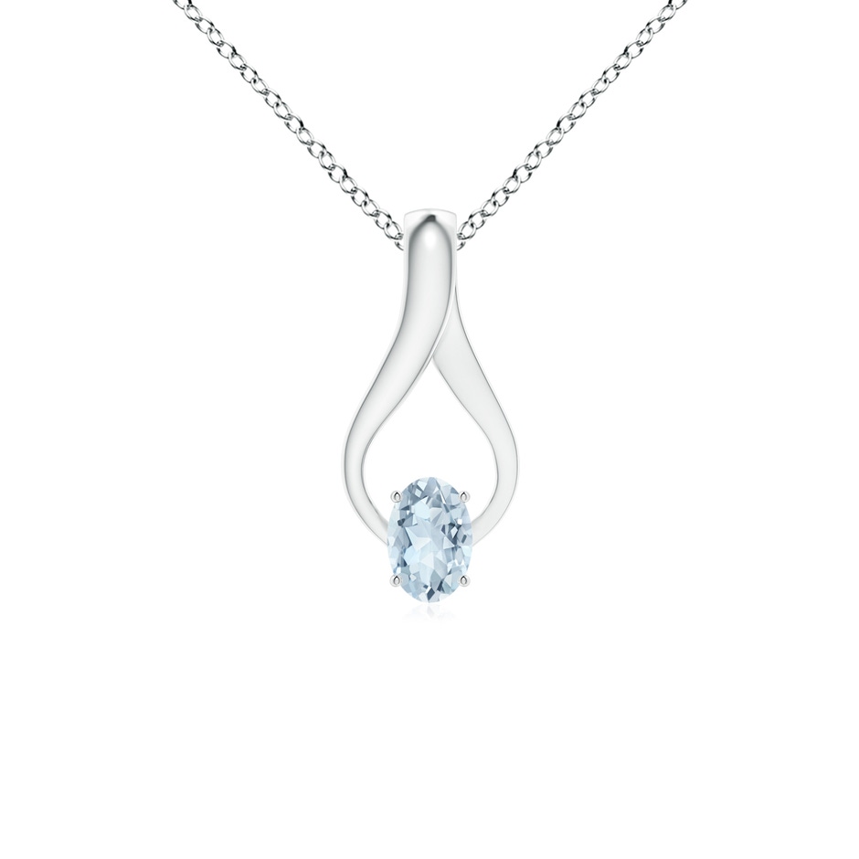 6x4mm A Oval Aquamarine Wishbone Pendant with Diamond Accents in White Gold 