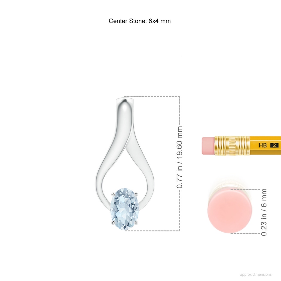 6x4mm A Oval Aquamarine Wishbone Pendant with Diamond Accents in White Gold ruler