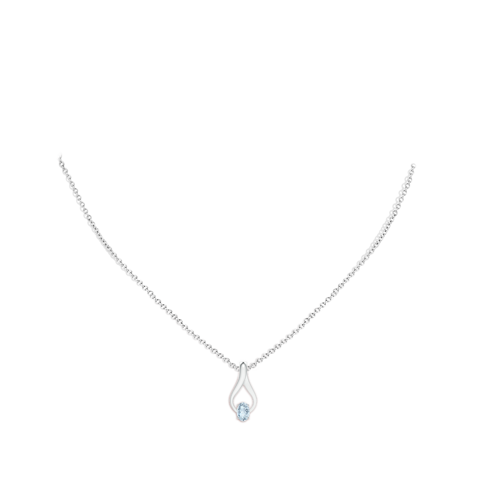 6x4mm A Oval Aquamarine Wishbone Pendant with Diamond Accents in White Gold pen