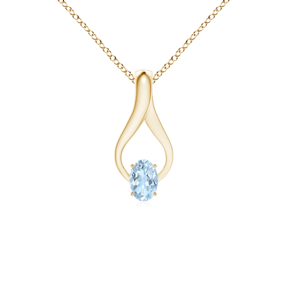 6x4mm AA Oval Aquamarine Wishbone Pendant with Diamond Accents in Yellow Gold 