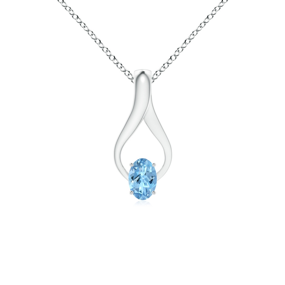 6x4mm AAAA Oval Aquamarine Wishbone Pendant with Diamond Accents in P950 Platinum 