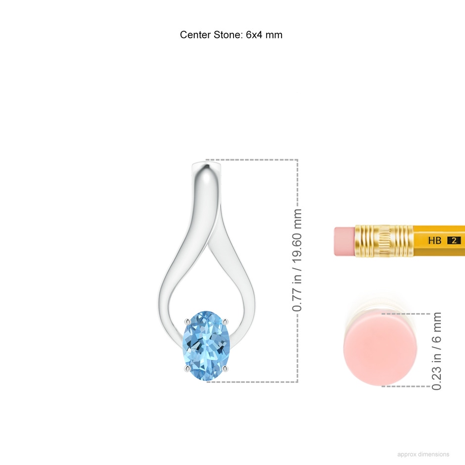 6x4mm AAAA Oval Aquamarine Wishbone Pendant with Diamond Accents in P950 Platinum ruler