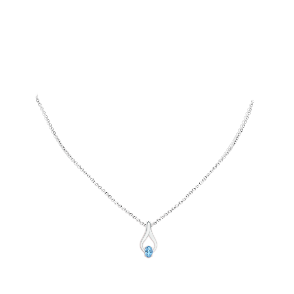 6x4mm AAAA Oval Aquamarine Wishbone Pendant with Diamond Accents in P950 Platinum pen