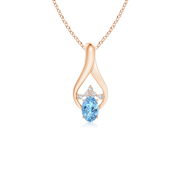 6x4mm AAAA Oval Aquamarine Wishbone Pendant with Diamond Accents in Rose Gold
