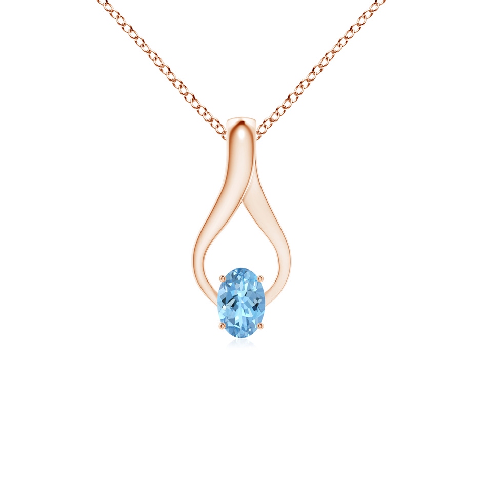 6x4mm AAAA Oval Aquamarine Wishbone Pendant with Diamond Accents in Rose Gold 