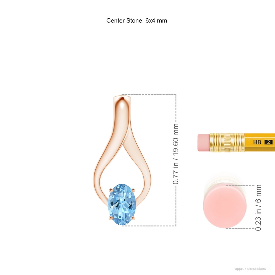 6x4mm AAAA Oval Aquamarine Wishbone Pendant with Diamond Accents in Rose Gold ruler