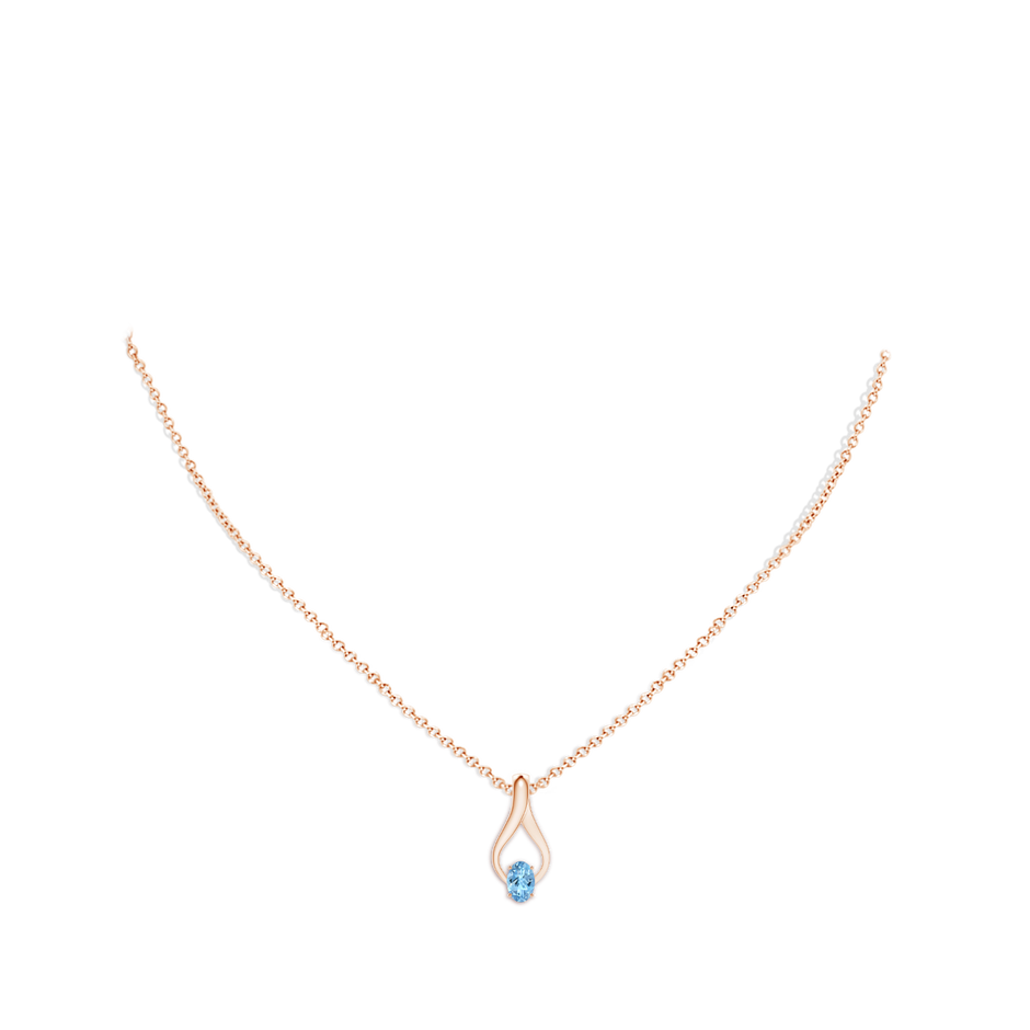 6x4mm AAAA Oval Aquamarine Wishbone Pendant with Diamond Accents in Rose Gold pen