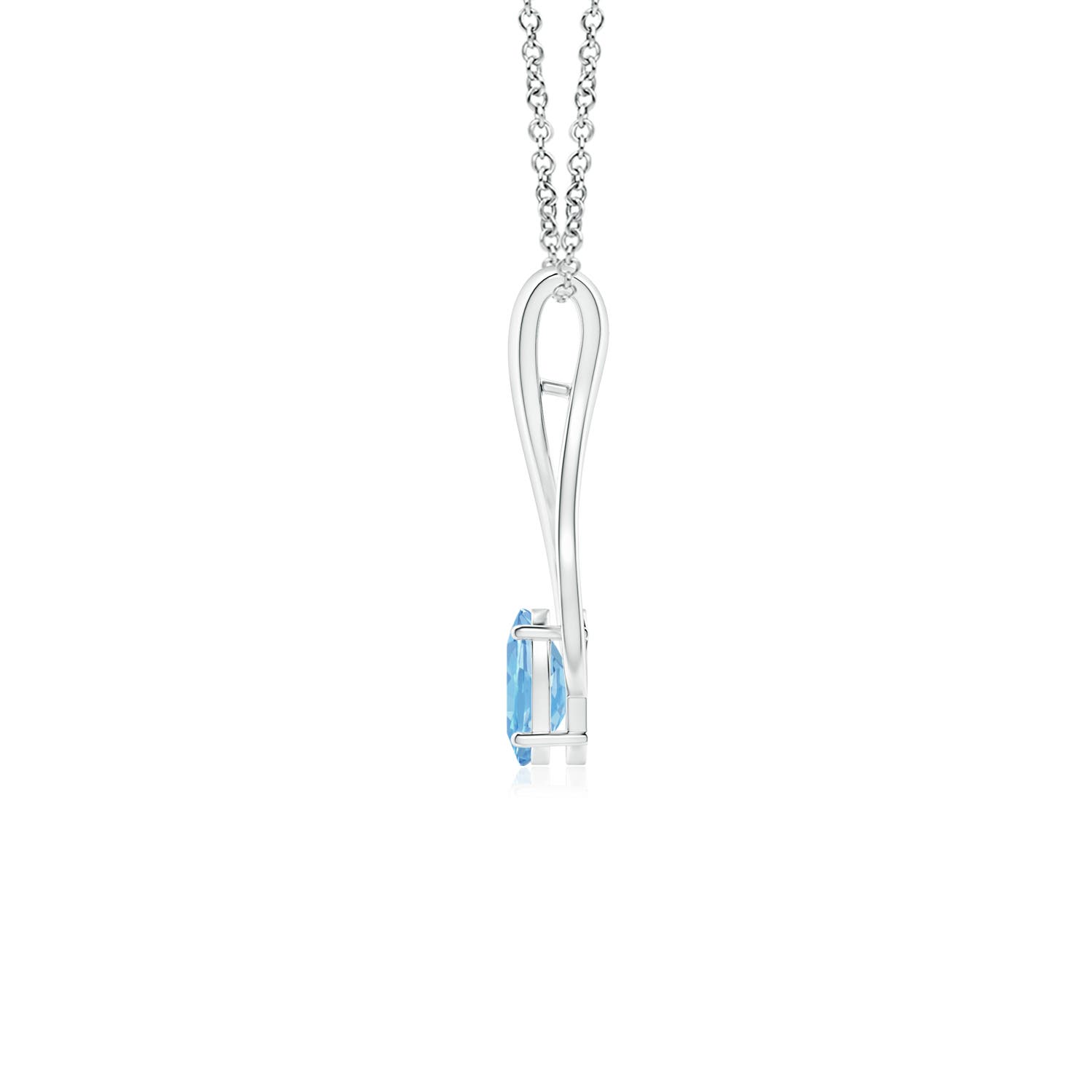 6x4mm AAAA Oval Aquamarine Wishbone Pendant with Diamond Accents in White Gold