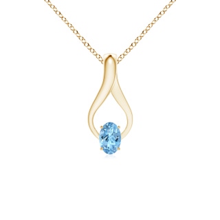 6x4mm AAAA Oval Aquamarine Wishbone Pendant with Diamond Accents in Yellow Gold