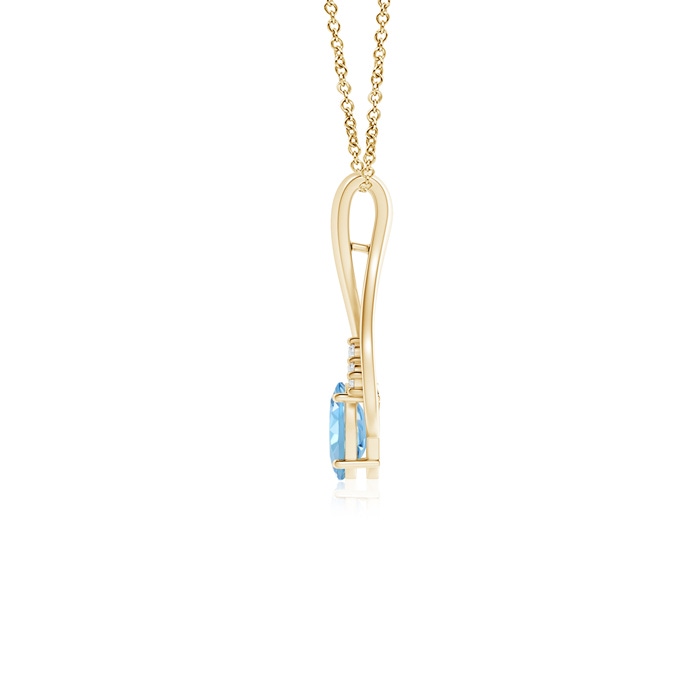 6x4mm AAAA Oval Aquamarine Wishbone Pendant with Diamond Accents in Yellow Gold Product Image