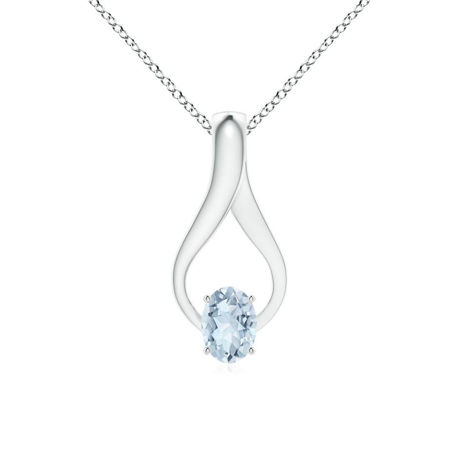7x5mm A Oval Aquamarine Wishbone Pendant with Diamond Accents in 10K White Gold 