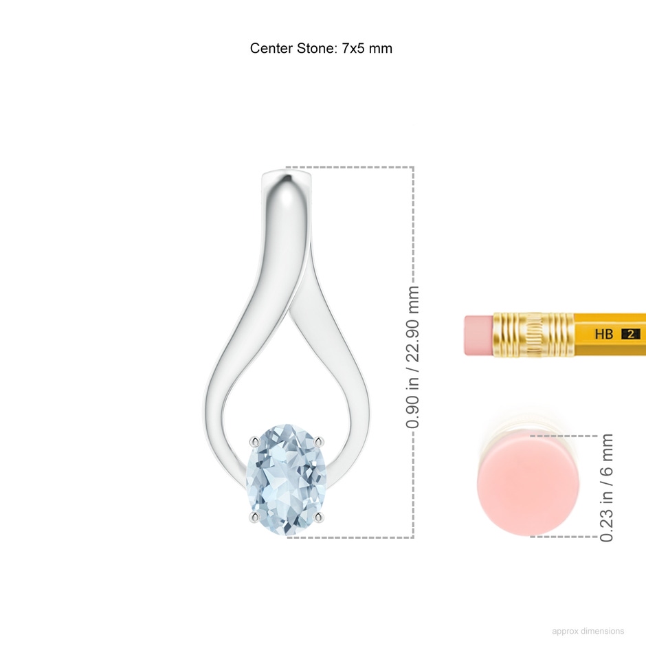 7x5mm A Oval Aquamarine Wishbone Pendant with Diamond Accents in 10K White Gold ruler
