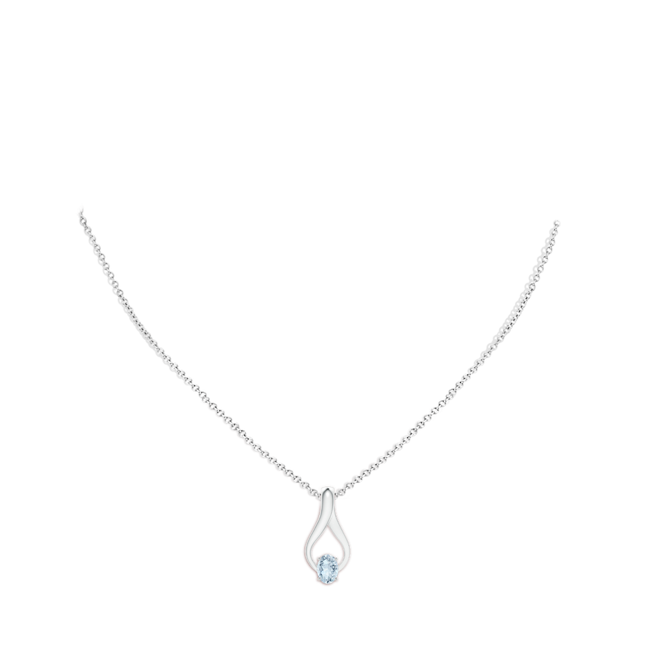 7x5mm A Oval Aquamarine Wishbone Pendant with Diamond Accents in 10K White Gold pen