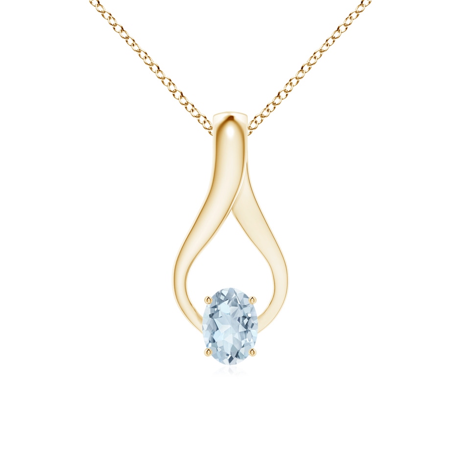 7x5mm A Oval Aquamarine Wishbone Pendant with Diamond Accents in 10K Yellow Gold 