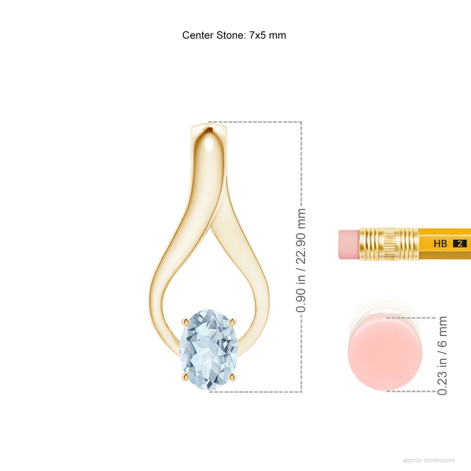7x5mm A Oval Aquamarine Wishbone Pendant with Diamond Accents in 10K Yellow Gold ruler