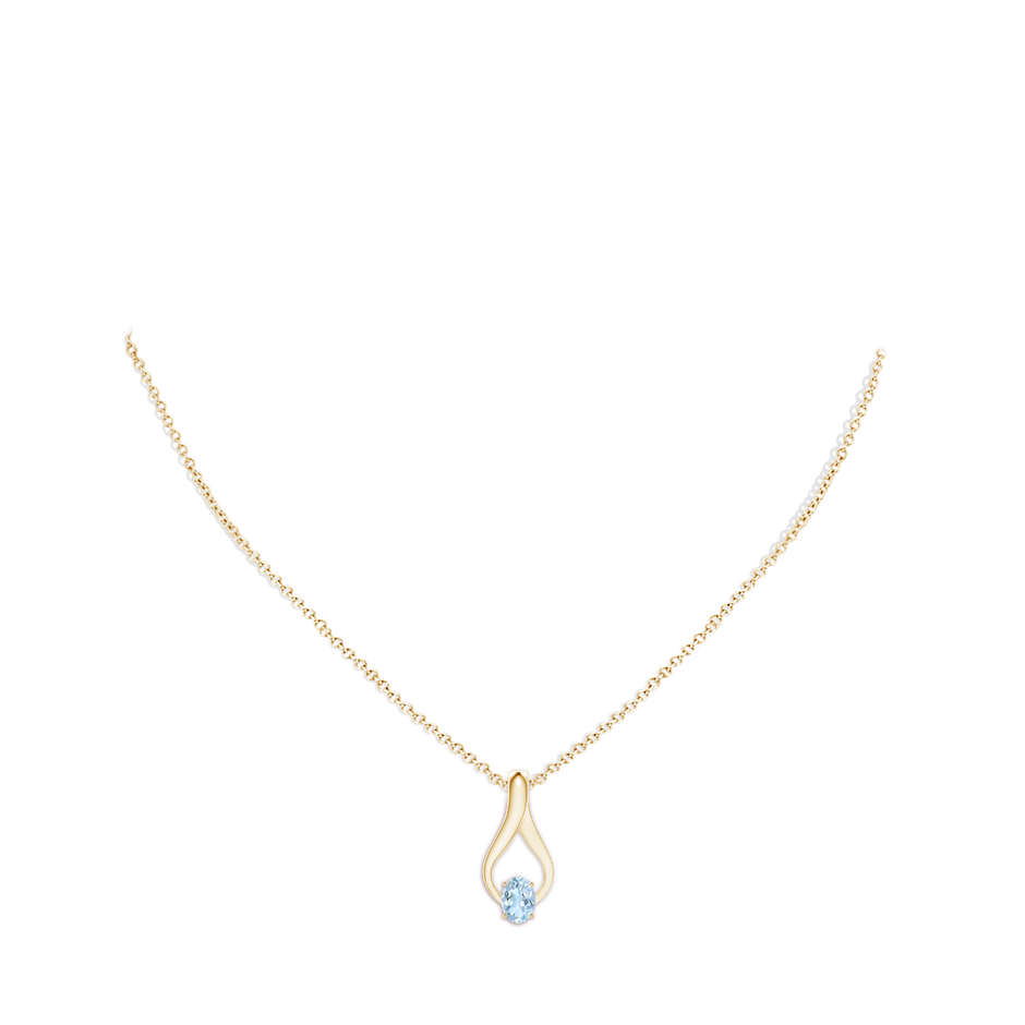 7x5mm AA Oval Aquamarine Wishbone Pendant with Diamond Accents in 18K Yellow Gold pen