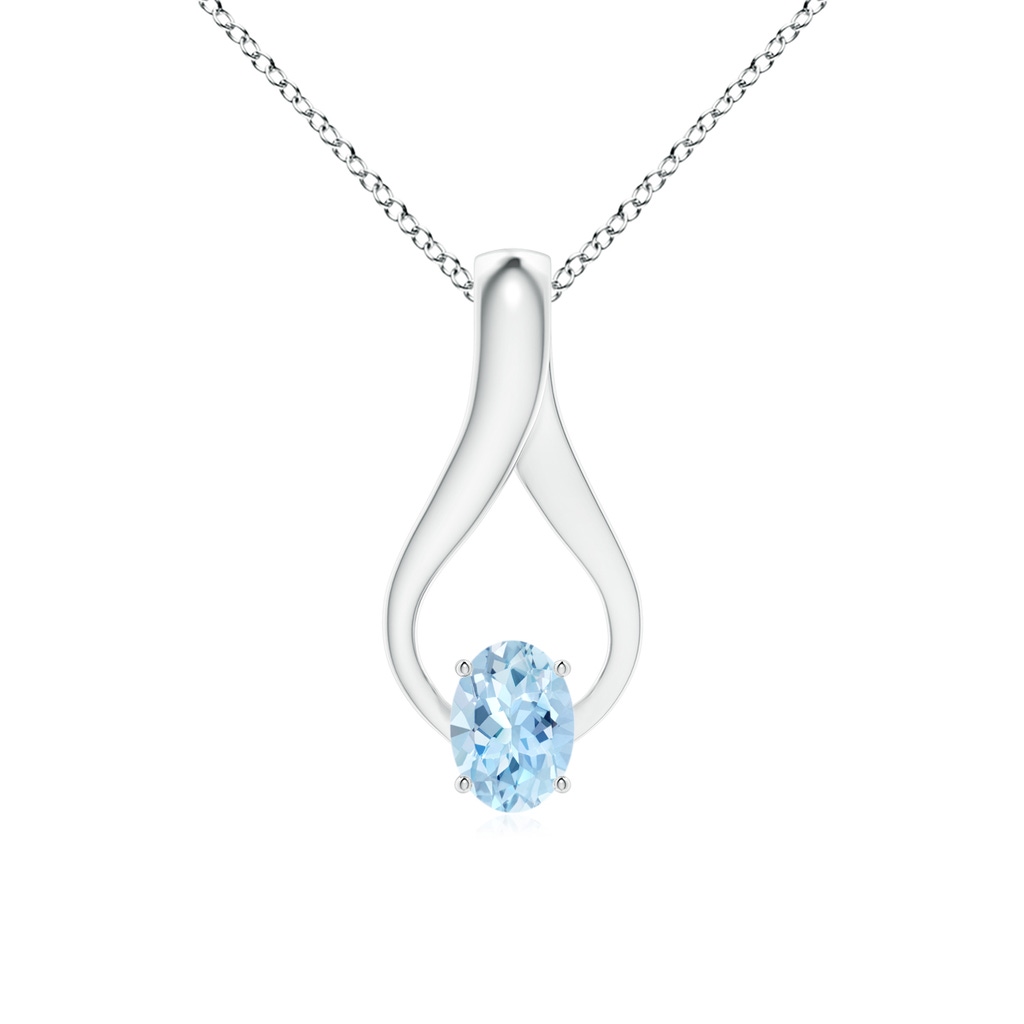 7x5mm AAA Oval Aquamarine Wishbone Pendant with Diamond Accents in White Gold