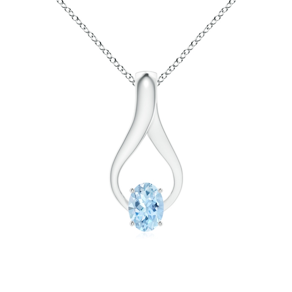 7x5mm AAA Oval Aquamarine Wishbone Pendant with Diamond Accents in White Gold 