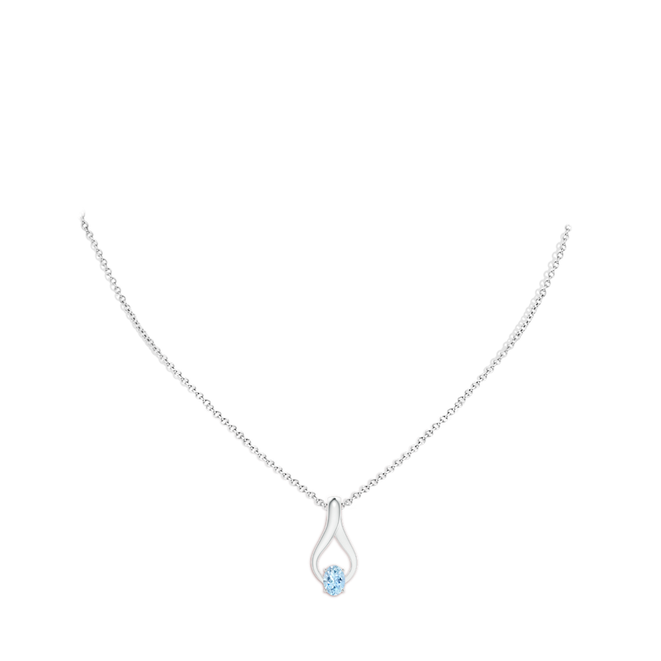 7x5mm AAA Oval Aquamarine Wishbone Pendant with Diamond Accents in White Gold pen