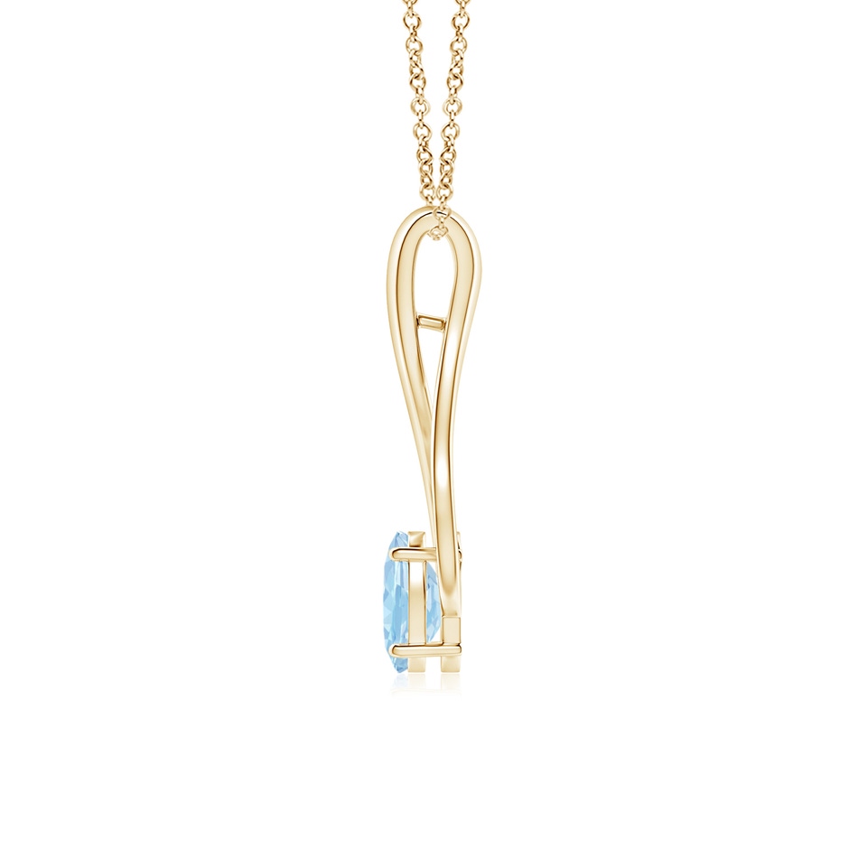 7x5mm AAA Oval Aquamarine Wishbone Pendant with Diamond Accents in Yellow Gold side 199