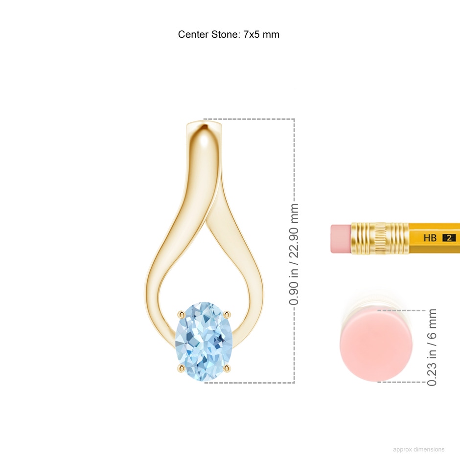 7x5mm AAA Oval Aquamarine Wishbone Pendant with Diamond Accents in Yellow Gold ruler
