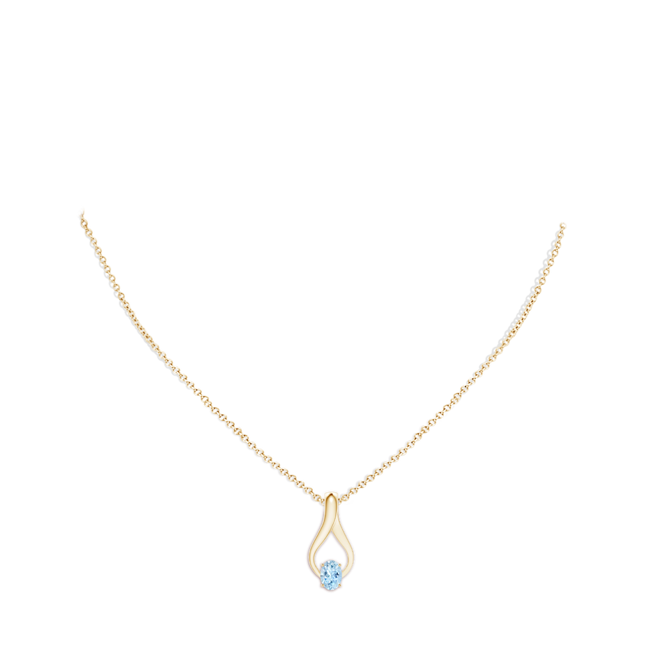 7x5mm AAA Oval Aquamarine Wishbone Pendant with Diamond Accents in Yellow Gold pen