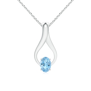 7x5mm AAAA Oval Aquamarine Wishbone Pendant with Diamond Accents in White Gold