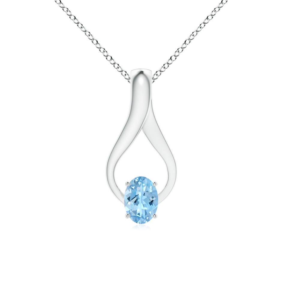 7x5mm AAAA Oval Aquamarine Wishbone Pendant with Diamond Accents in White Gold 