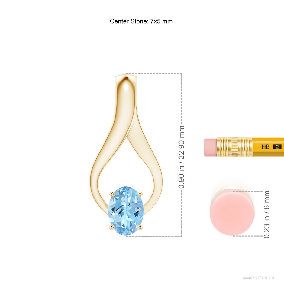 7x5mm AAAA Oval Aquamarine Wishbone Pendant with Diamond Accents in Yellow Gold ruler
