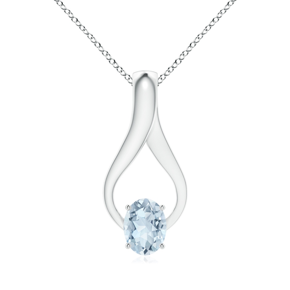 8x6mm A Oval Aquamarine Wishbone Pendant with Diamond Accents in White Gold 