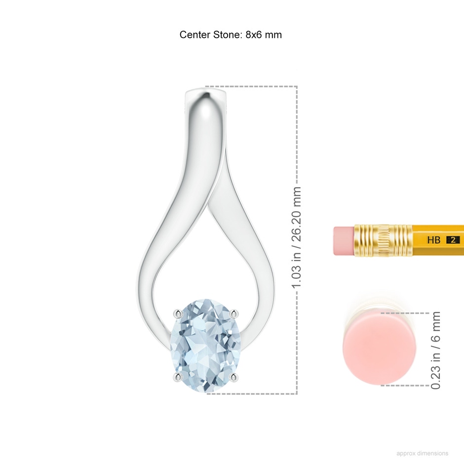 8x6mm A Oval Aquamarine Wishbone Pendant with Diamond Accents in White Gold ruler