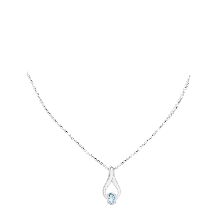 8x6mm A Oval Aquamarine Wishbone Pendant with Diamond Accents in White Gold pen