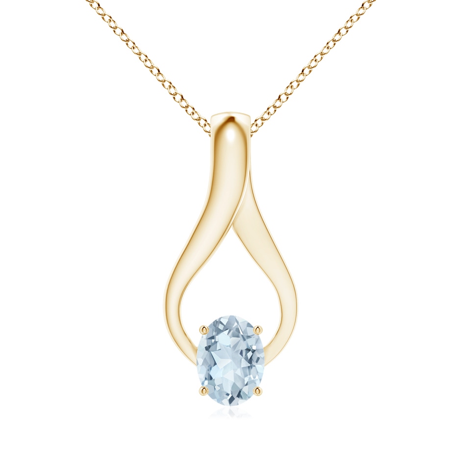 8x6mm A Oval Aquamarine Wishbone Pendant with Diamond Accents in Yellow Gold 