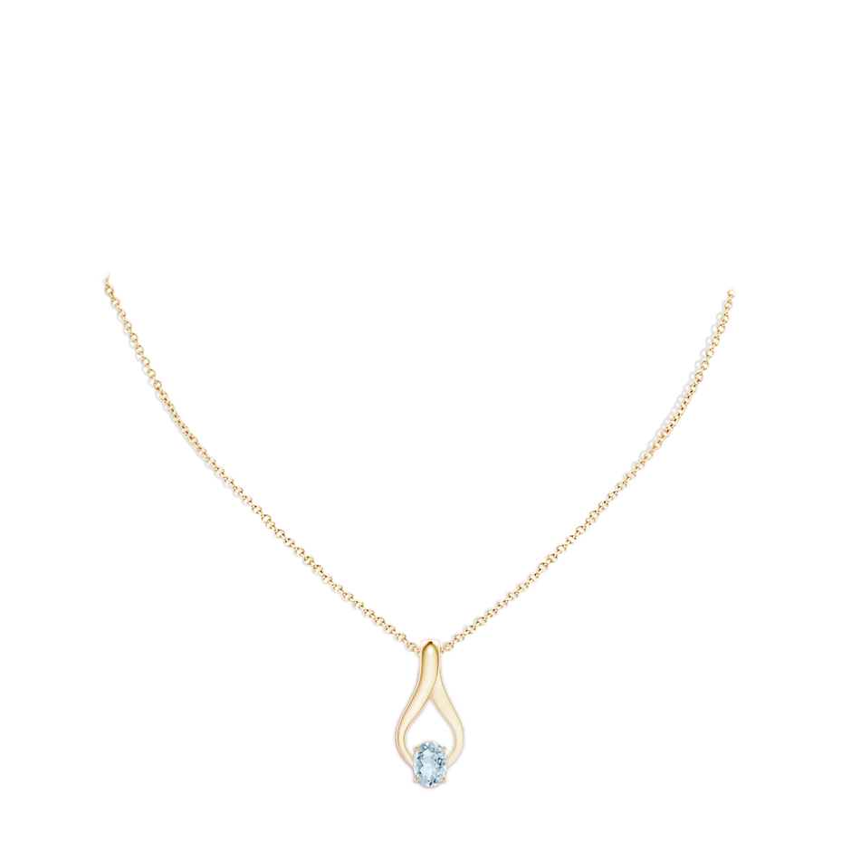 8x6mm A Oval Aquamarine Wishbone Pendant with Diamond Accents in Yellow Gold pen
