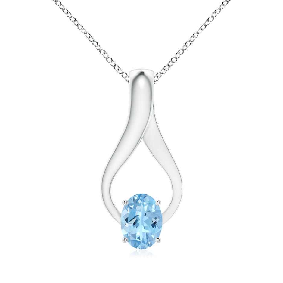 8x6mm AAAA Oval Aquamarine Wishbone Pendant with Diamond Accents in 18K White Gold 