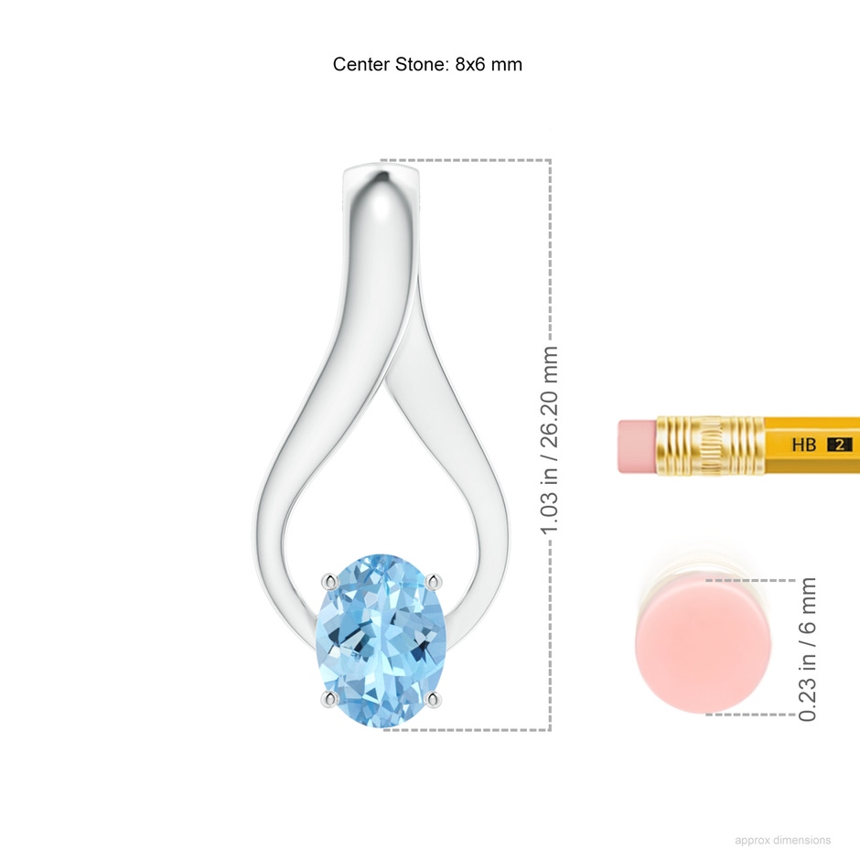 8x6mm AAAA Oval Aquamarine Wishbone Pendant with Diamond Accents in 18K White Gold ruler
