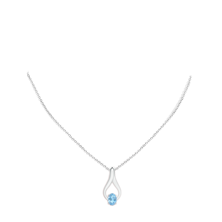 8x6mm AAAA Oval Aquamarine Wishbone Pendant with Diamond Accents in 18K White Gold pen