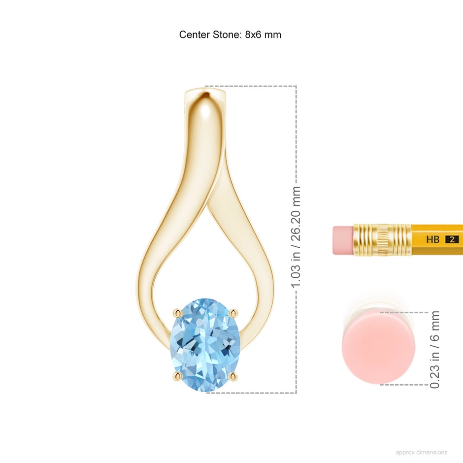 8x6mm AAAA Oval Aquamarine Wishbone Pendant with Diamond Accents in 18K Yellow Gold ruler