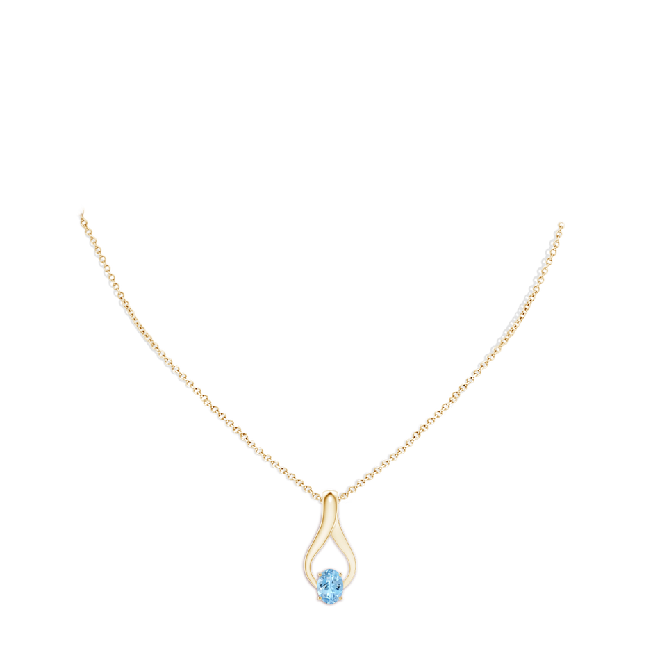 8x6mm AAAA Oval Aquamarine Wishbone Pendant with Diamond Accents in 18K Yellow Gold pen
