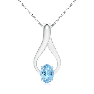 8x6mm AAAA Oval Aquamarine Wishbone Pendant with Diamond Accents in White Gold