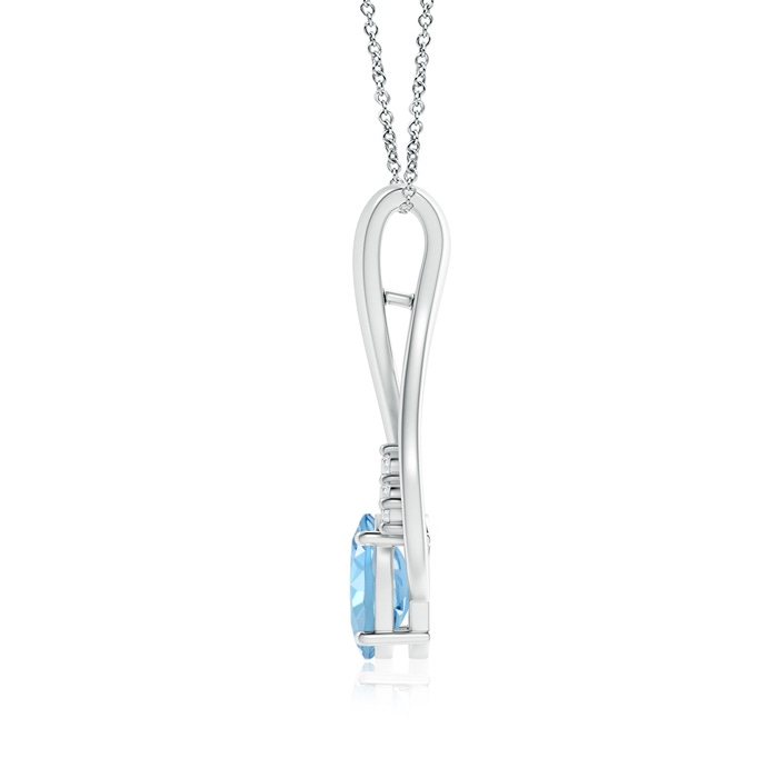 8x6mm AAAA Oval Aquamarine Wishbone Pendant with Diamond Accents in White Gold Product Image